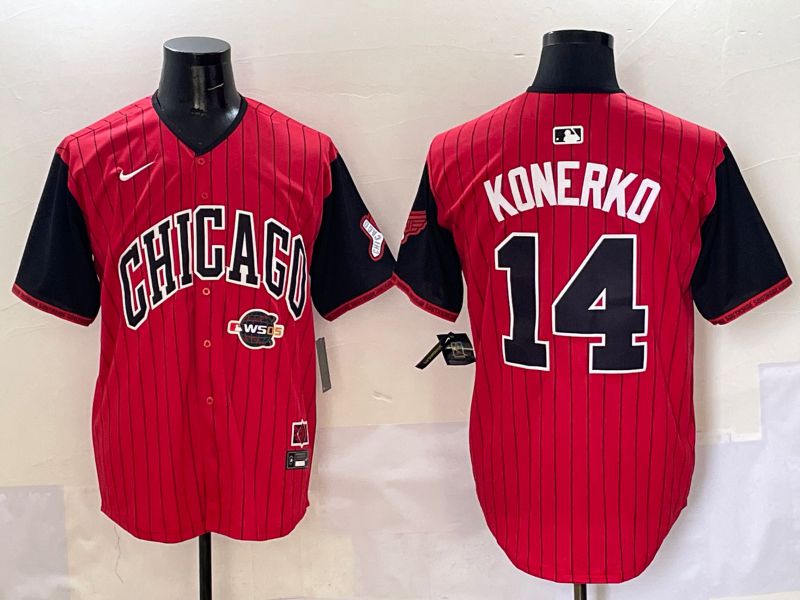 Men Chicago White Sox 14 Konerko Red Stripe Joint Name Nike 2025 MLB Jersey style 13